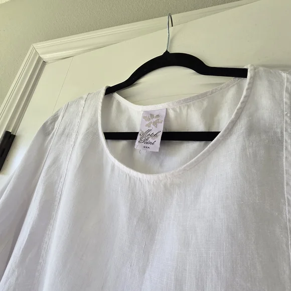 Match Point Linen Mini Dress Tunic Cover-Up USA Made Coastal Minimalist L - Picture 6 of 12